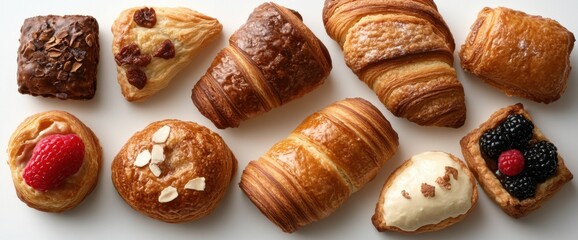 Delicious assorted french pastries from above - perfect for culinary inspiration and bakery designs