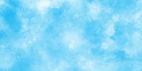 Creative vintage light sky blue background with various clouds and fogg, Watercolor stain with hand paint pattern on blue canvas, natural cloudy watercolor abstract painting background.	