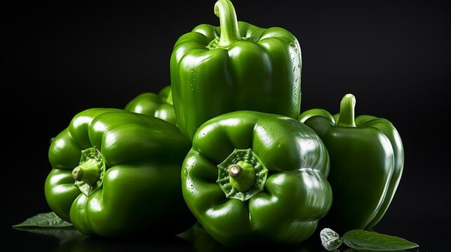 A bunch of green peppers are piled on top of each other