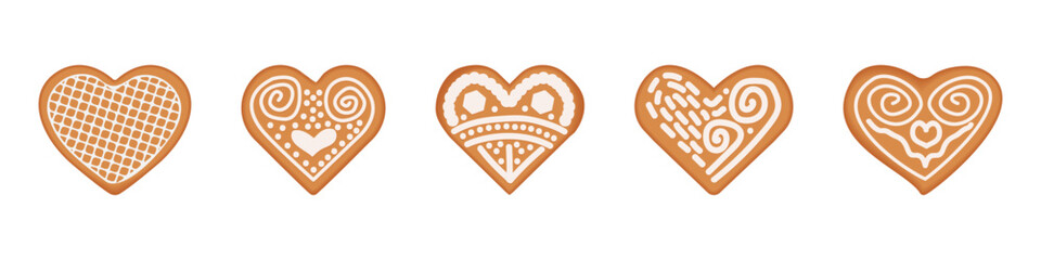 set of festive gingerbread cookies in the shape of a heart