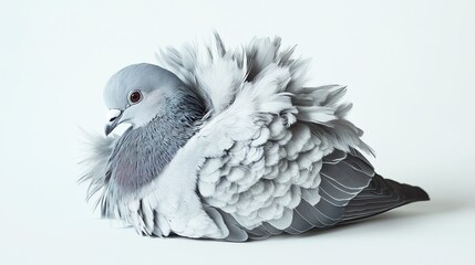 Fluffy pigeon, white isolated background