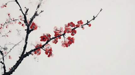 A traditional Chinese ink painting of a plum blossom branch