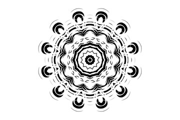 Spiritual mandala with black core, intricate layers, and geometric pattern
