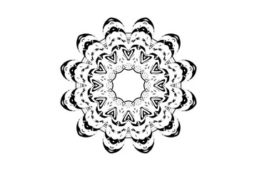 Intricate mandala illustration with central black motif and balanced outer layers
