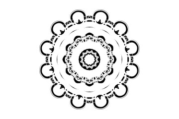 Centered mandala with black core and radiating intricate layers for balance
