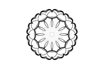 Intricate mandala design with central black circle and layered geometric patterns
