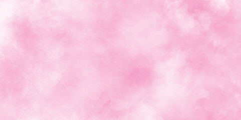 Paint leaks and ombre effects hand painted cloudy pink paper texture, Soft smeared aquarelle painted pink texture, Abstract pink sky background and white clouds on pink canvas.	