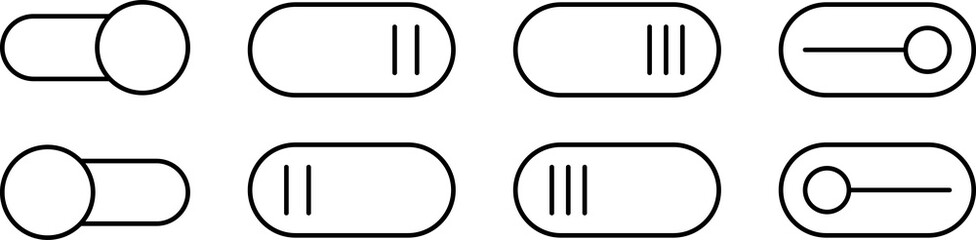 Set of toggle icons. Toggle switch line icon. Switch on and off slider. Switch Button Icon for Devices User Interface. Isolated Vector illustration..