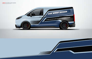 Sporty van wrap livery design for universal medium, Abstract racing graphics with dark blue and white gray colors. van vector eps10 ready print printable file © liveryworks