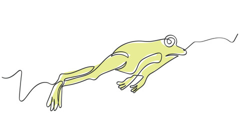 Obraz premium Hand drawn line art vector of a jumping frog. Frog doodle.