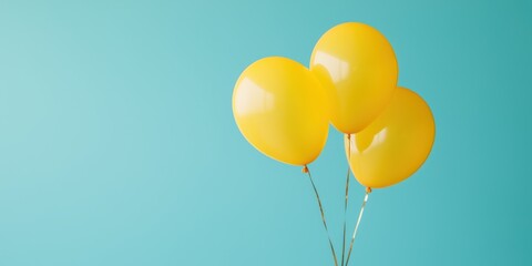 Three bright yellow balloons against a soft teal background.