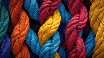 Team rope diverse strength connect partnership together teamwork unity communicate support. Strong diverse network rope team concept integrate braid color background cooperation empower power.
