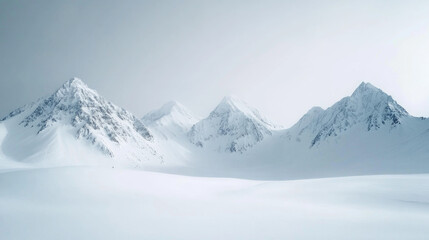 Majestic snow-capped mountain range in serene winter landscape