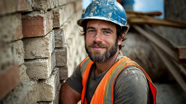 A construction worker is seen standing on a building site.
