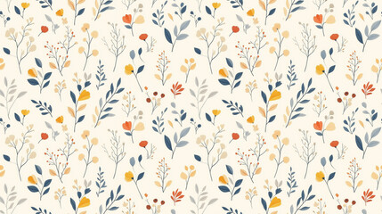 Obraz premium Vintage floral seamless pattern featuring hand drawn abstract flowers leaves and berries in soft pastel colors ideal for wallpapers and textile design