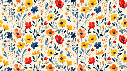 Watercolor seamless pattern featuring hand drawn simple flowers ideal for fabric and wallpaper design