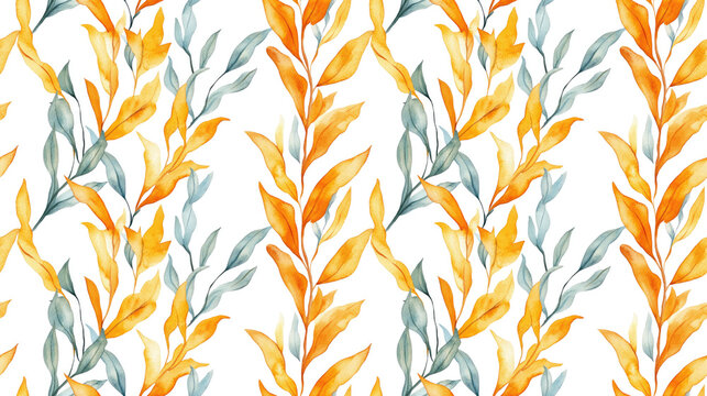 Watercolor kelp seamless pattern on a clean white background for ocean themed designs