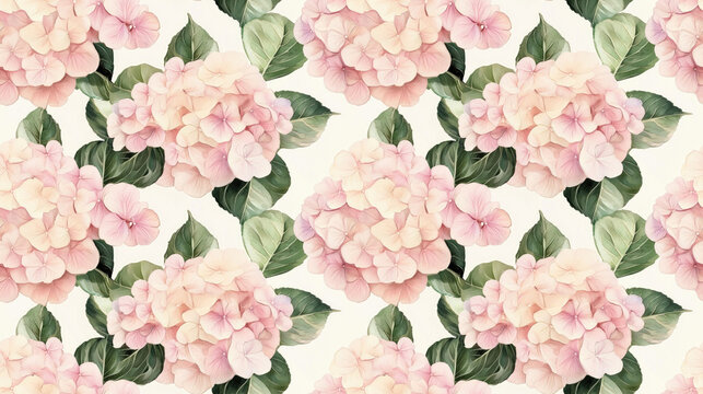 Hand drawn watercolor seamless pattern featuring delicate hydrangea blossoms ideal for floral decoration and design