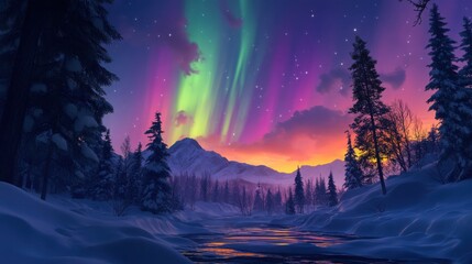 The vibrant colors of the aurora borealis create a breathtaking and magical spectacle