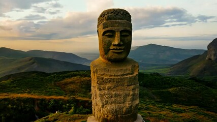 stone Nature Easter monument History Old sculpture park island rock historical Human shape concept face Ancient statue Mysterious head chile landmark travel moai rapa nui building polynesia mystery p