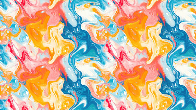 Beautiful abstract Ebru pattern showcasing vibrant swirling colors on water using acrylic paints ideal for modern decor or artistic projects