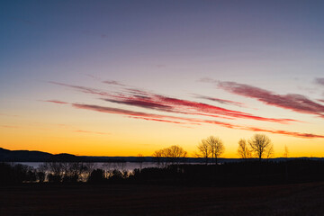 A November morning of rural Toten with Lake Mjøsa, Norway.