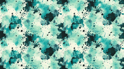 Endless watercolor splatter pattern featuring black aqua and menthe hues ideal for shibori wallpaper and abstract decor