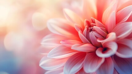 Obraz premium Delicate pink dahlia petals unfurl, a breathtaking macro shot revealing nature's artistry.