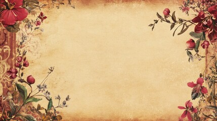 Vintage Floral Background with Textured Parchment Paper