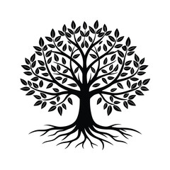 Fototapeta premium Black and White Leafless Tree Silhouette - Minimalist Vector Illustration for Rustic Decor, Botanical Art & Nature Design