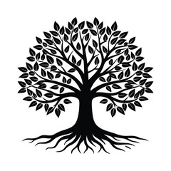 Obraz premium Black and White Leafless Tree Silhouette - Minimalist Vector Illustration for Rustic Decor, Botanical Art & Nature Design