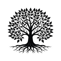 Black and White Leafless Tree Silhouette - Minimalist Vector Illustration for Rustic Decor, Botanical Art & Nature Design