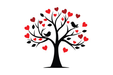 Obraz premium Kissing Lovebirds on Heart Tree - Cute Valentine Vector Illustration for Romantic Decor, Nature Art & Affectionate Symbols