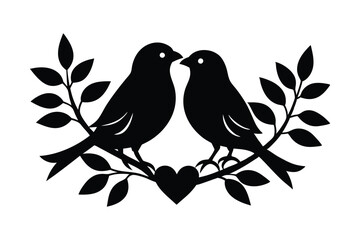 Kissing Lovebirds on Heart Tree - Cute Valentine Vector Illustration for Romantic Decor, Nature Art & Affection Symbols