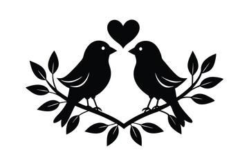Kissing Lovebirds on Heart Tree - Cute Valentine Vector Illustration for Romantic Decor, Nature Art & Affection Symbols