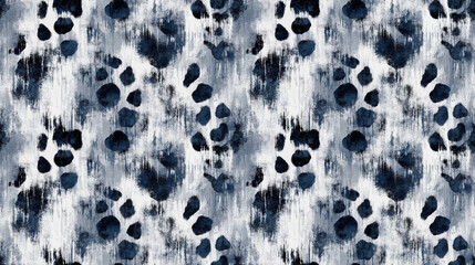 Seamless gray leopard fur pattern with decorative black accents on an acrylic wash background ideal for fashion and textile design