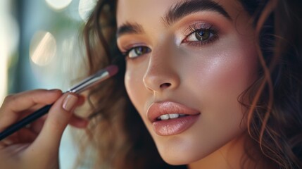 Obraz premium Professional makeup artist applying blush to a model