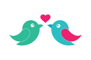 Adorable Lovebirds with Heart - Cute Valentine Bird Vector Illustration for Romantic Decor, Cards & Wildlife Art