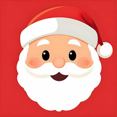 A cheerful cartoon Santa Claus face with a red background, embodying the festive spirit.