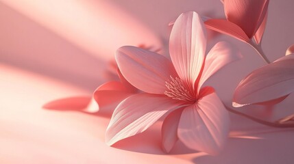 Fototapeta premium Pink gradient petals with high detail, warm sunlight, natural shadows, soft background, botanical theme