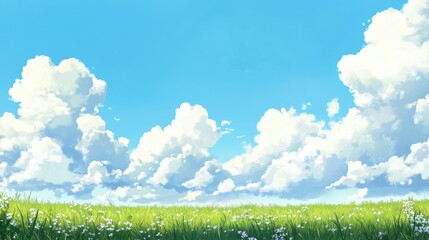 Serene Landscape: Lush Meadow and Vibrant Sky