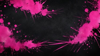Pink dramatic paint splash on black grunge texture background