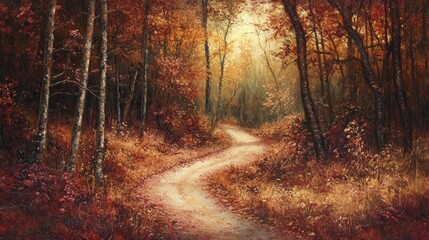 Obraz premium Serene Autumn Path in Golden Light