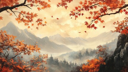 Autumn Maple Leaves in a Scenic Landscape