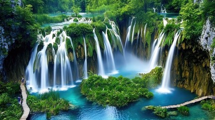 Obraz premium Captivating View of Multiple Waterfalls in Nature