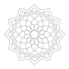 Fototapeta premium Blissful swirling bliss mandala coloring book page, vector file