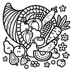 Simple cornucopia coloring page for Thanksgiving