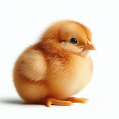 Fototapeta premium A close-up of fluffy, yellow chick on white background. Generated with AI.
