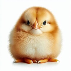 Fototapeta premium A close-up of fluffy, yellow chick on white background. Generated with AI.