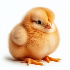 Obraz premium A close-up of fluffy, yellow chick on white background. Generated with AI.
